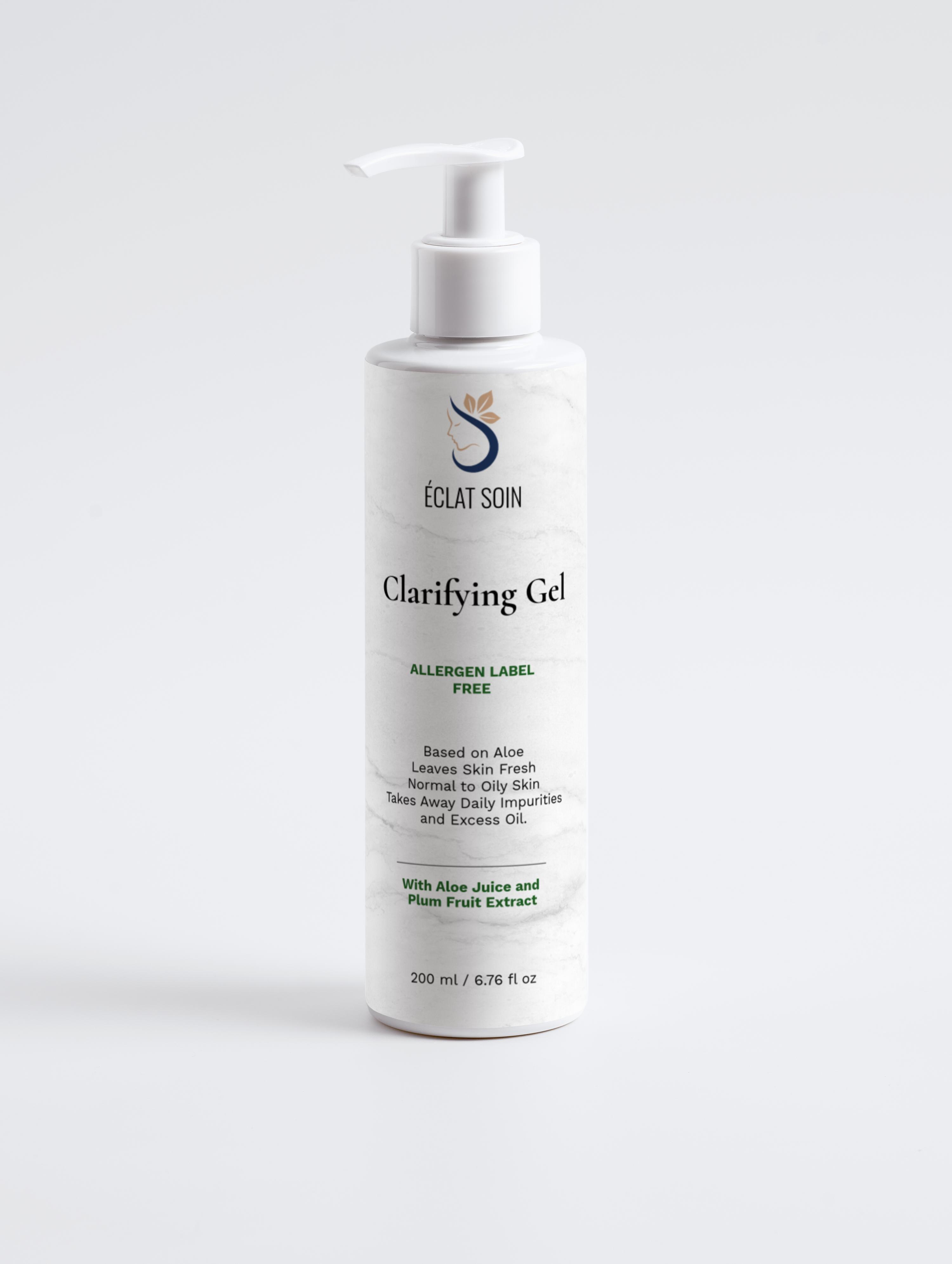 Eclat Soin aloe-based clarifying gel in a 200ml bottle for normal to oily skin