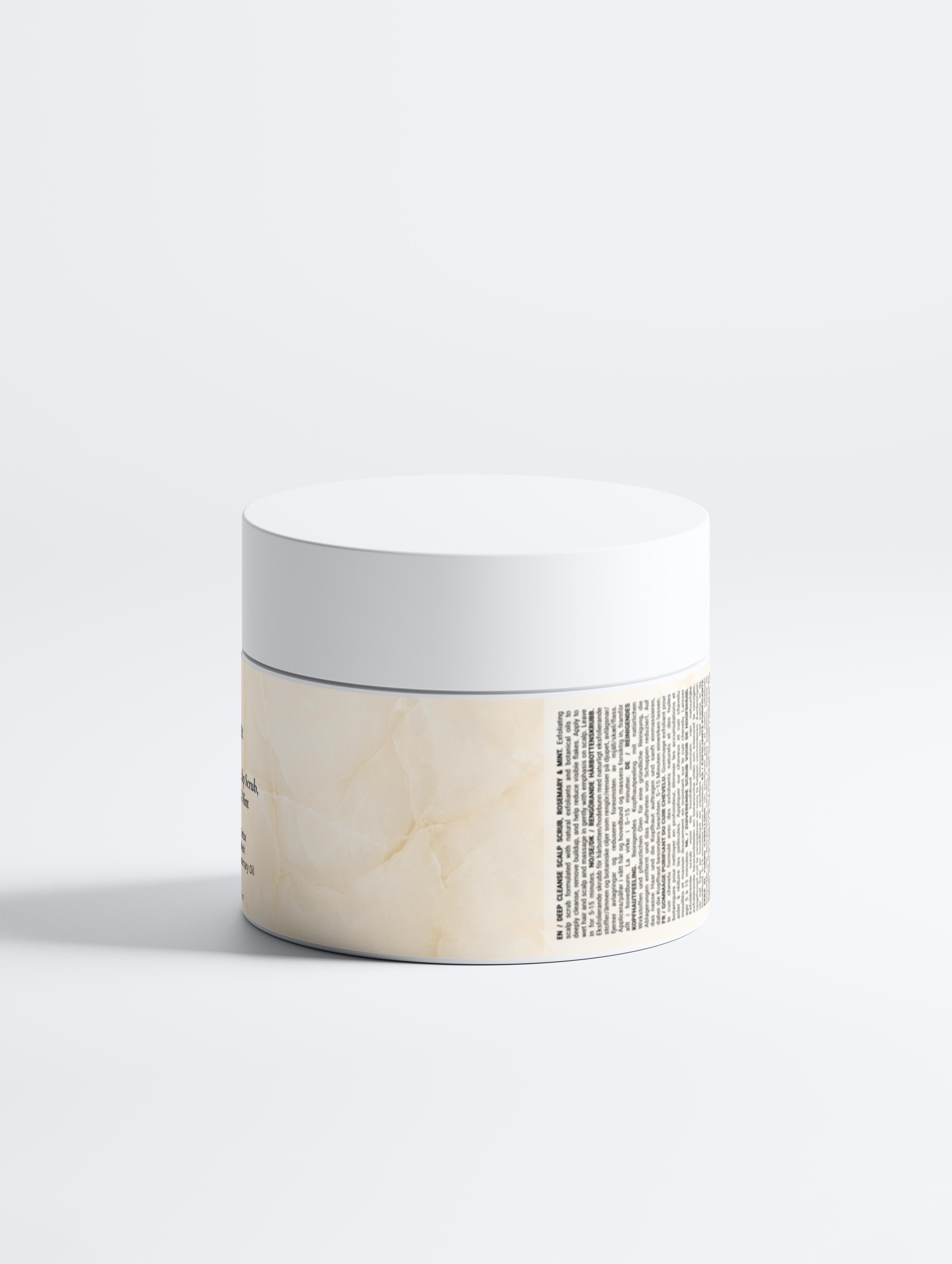 Eclat Soin Deep Cleanse Scalp Scrub with Keratin and Rosemary Oil in a white jar with beige label