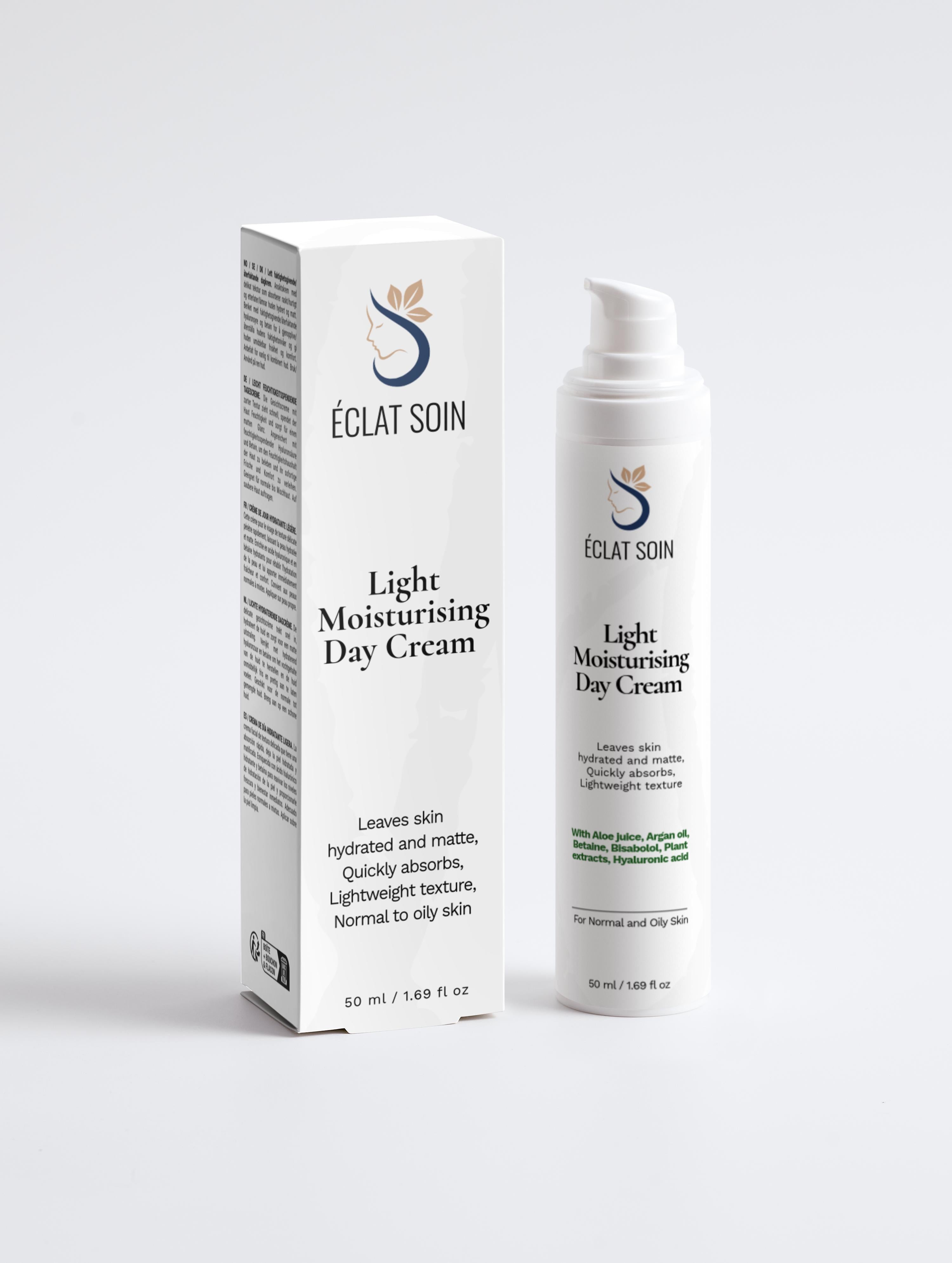 Éclat Soin Light Moisturising Day Cream in 50ml bottle for hydrated and matte skin