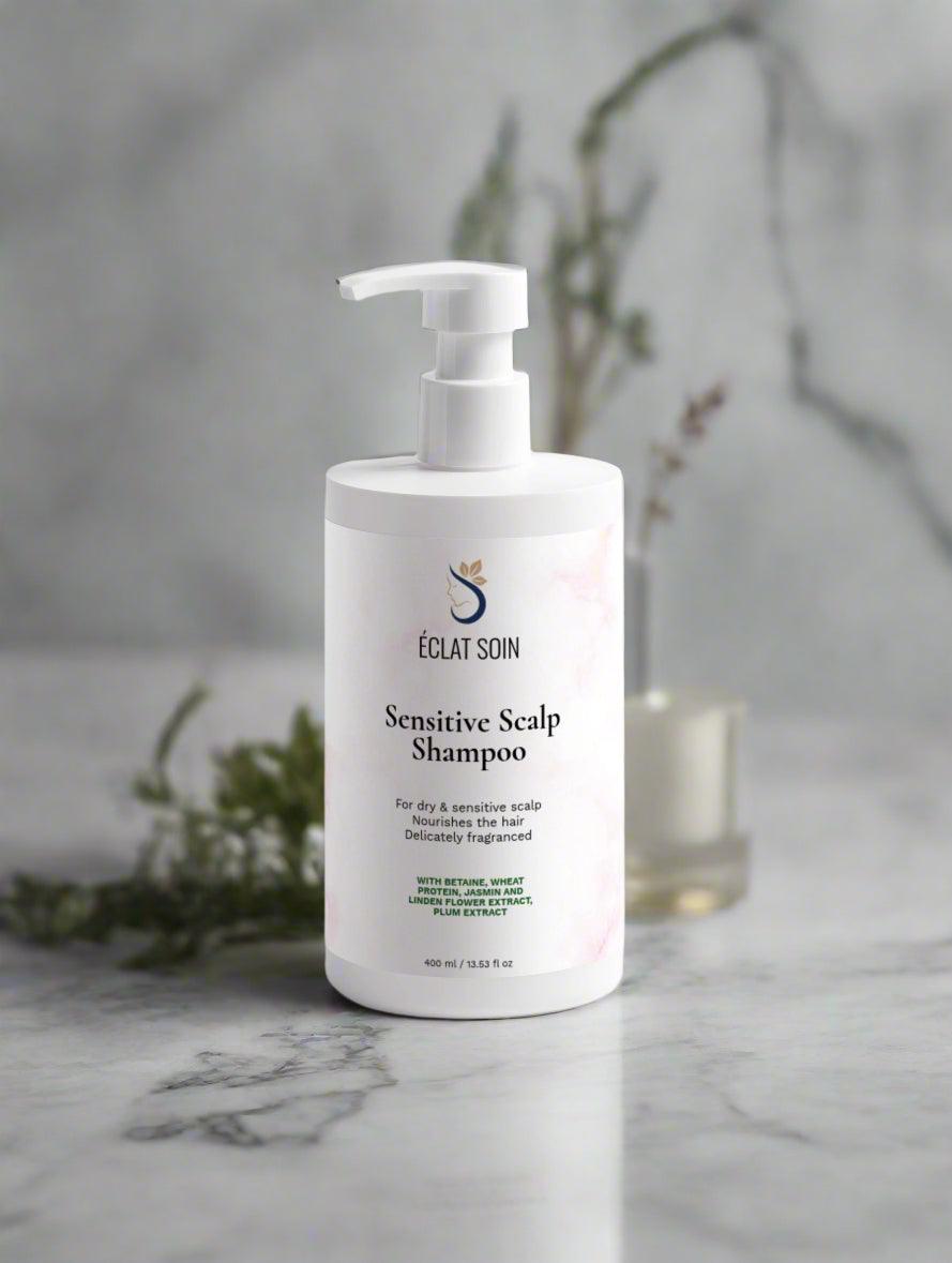 Eclat Soin Sensitive Scalp Shampoo in a pump bottle for dry and sensitive scalps