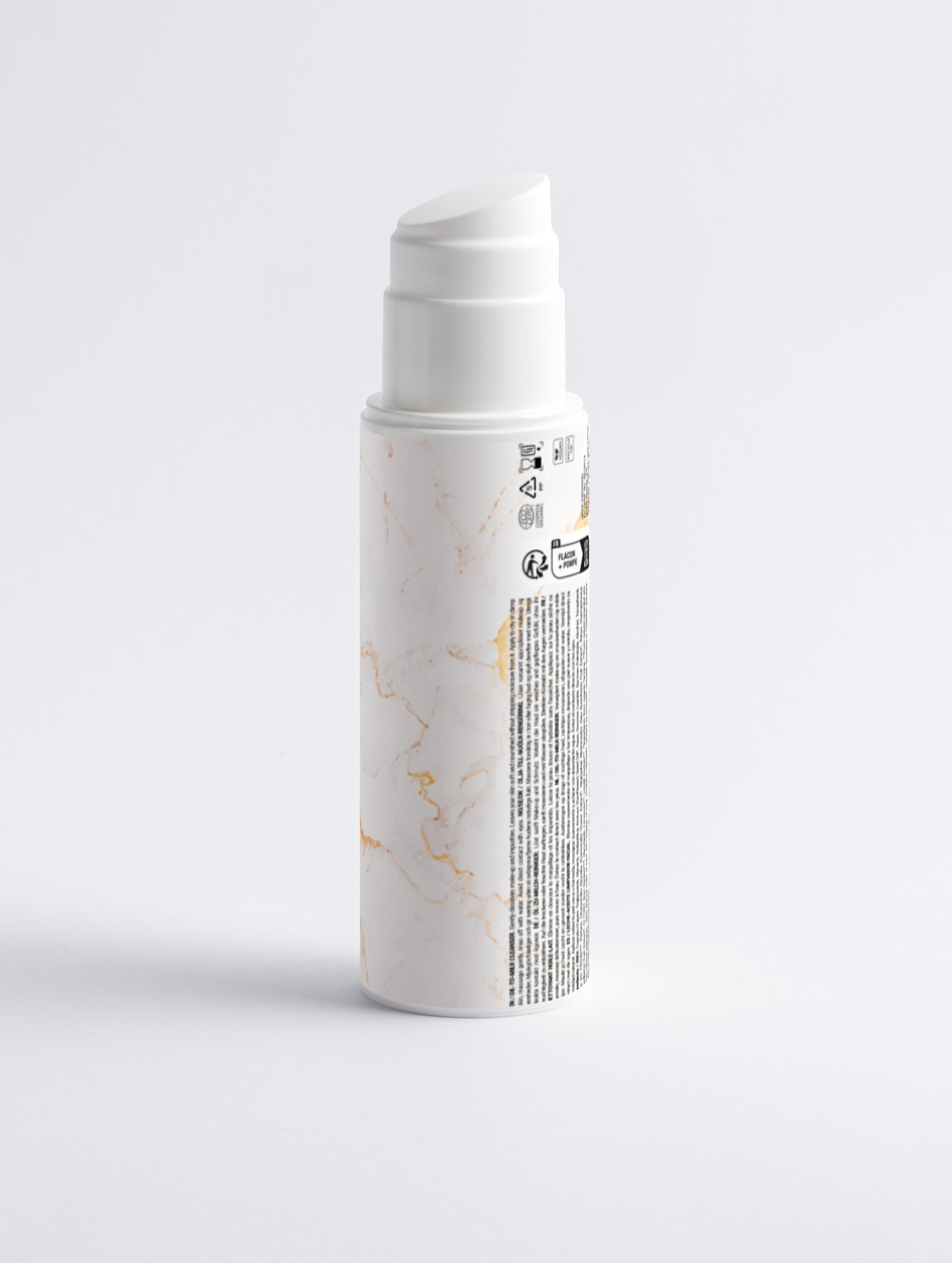 Eclat Soin Sensitive Skin Oil-To-Milk Cleanser in a sleek pump bottle with a marble design