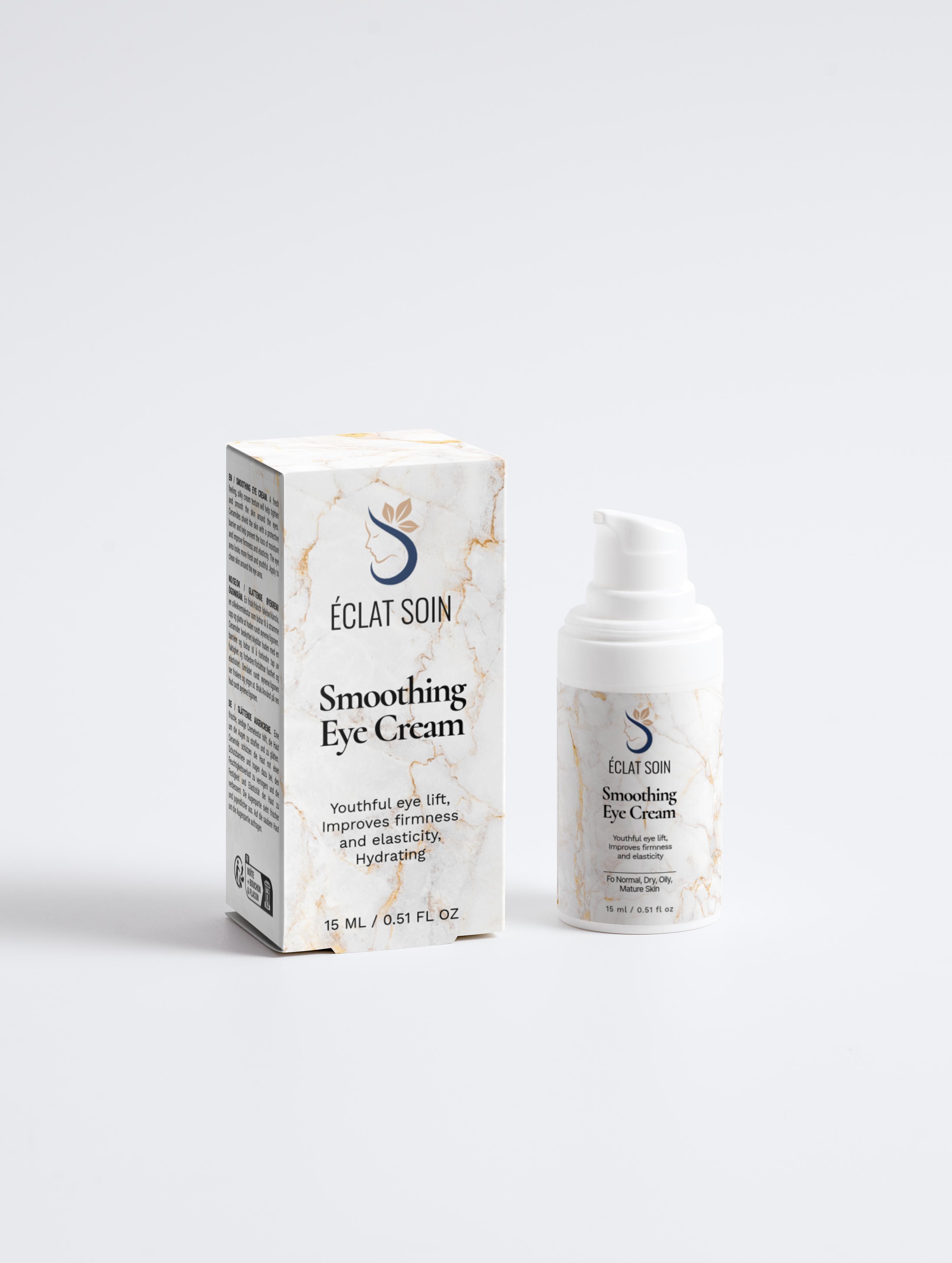 Eclat Soin Smoothing Eye Cream with Ceramides in a sleek bottle with a marble-themed box
