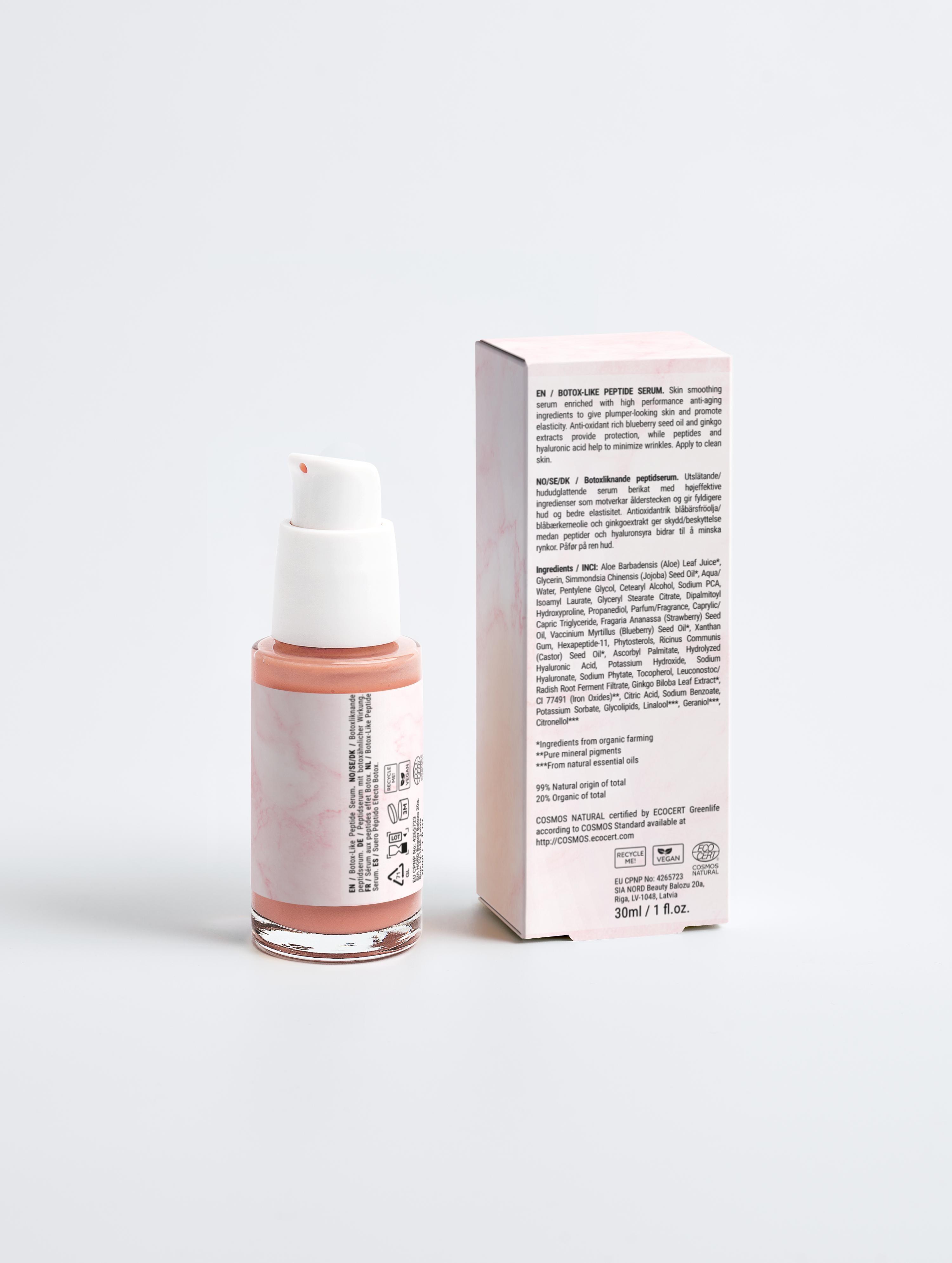 Eclat Soin Wrinkle reduction Peptide serum for face in a sleek bottle with packaging details